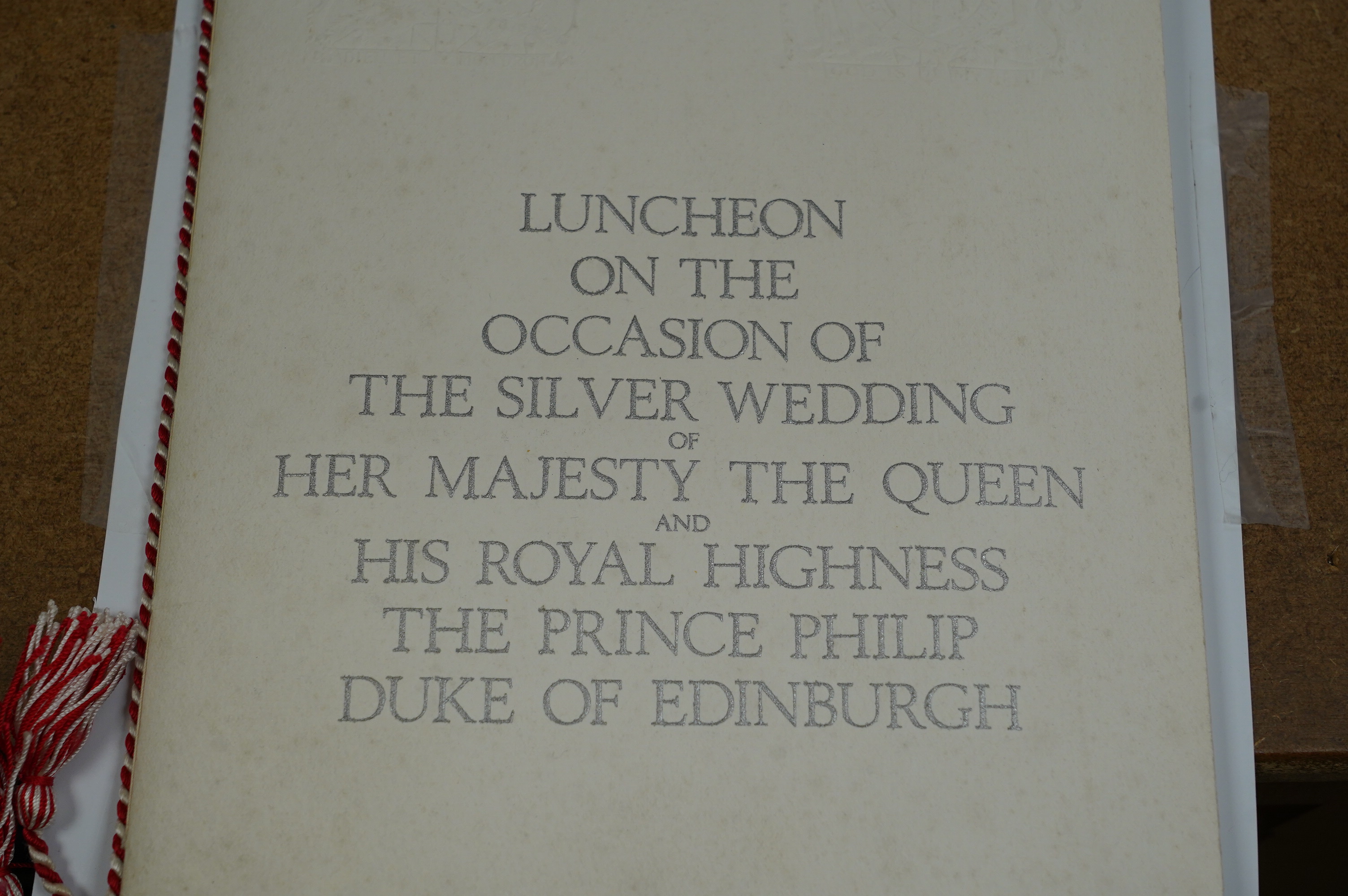 A quantity of Royal memorabilia including; a Corporation of London lunch menu to celebrate the silver wedding of Queen Elizabeth II, a program for the 1935 Silver Jubilee, a guide to the Coronation of George VI, etc. Con